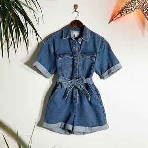 Topshop Tie Waist Denim Romper